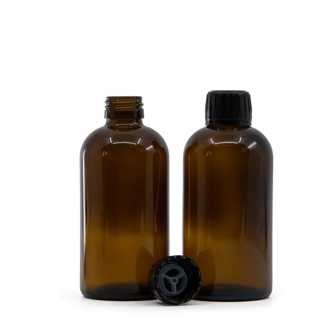 Bouteille Boston en verre brun, bouchon noir avec verseur, 250 ml