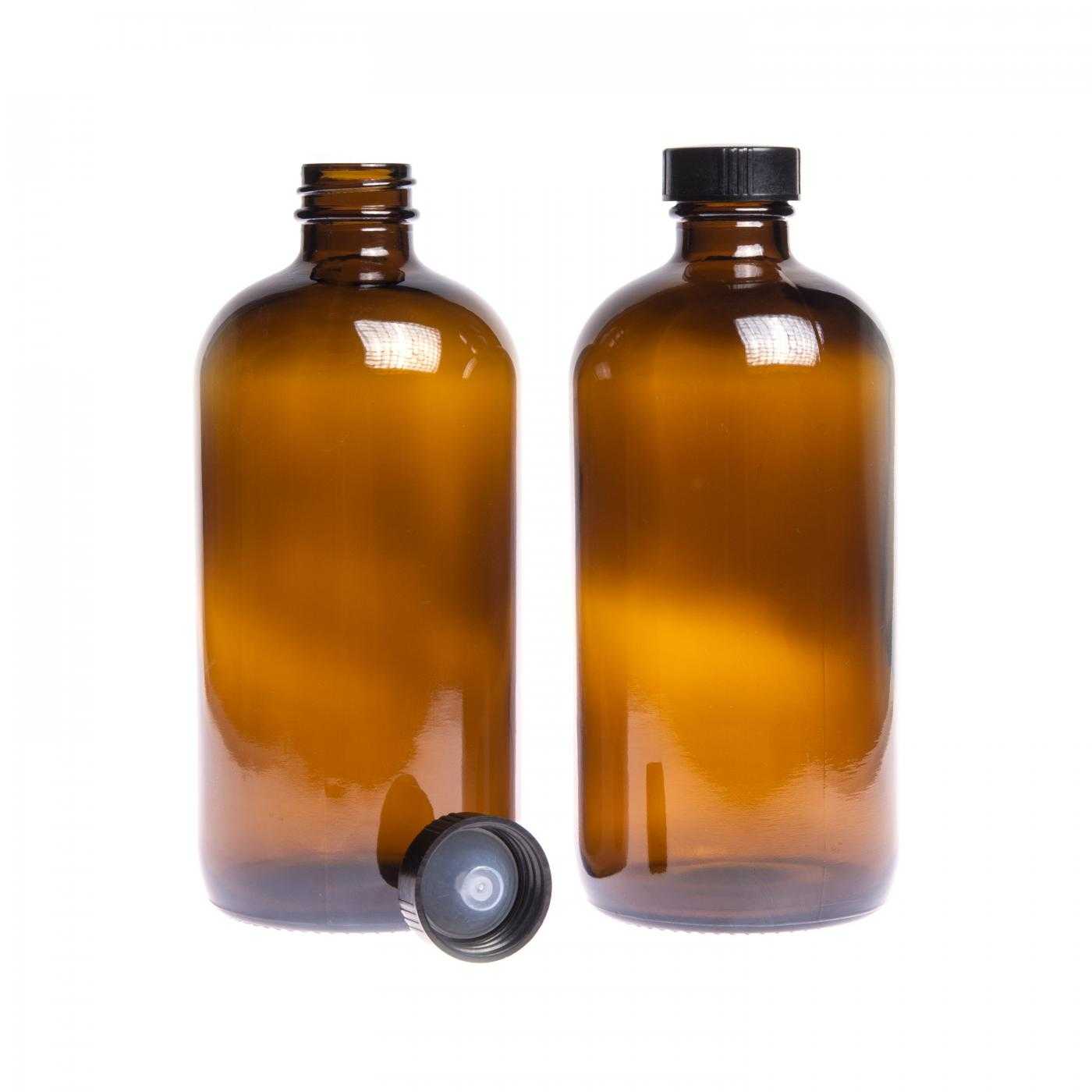 Braunes Glasfläschchen, 480 ml, schwarze Überkappe