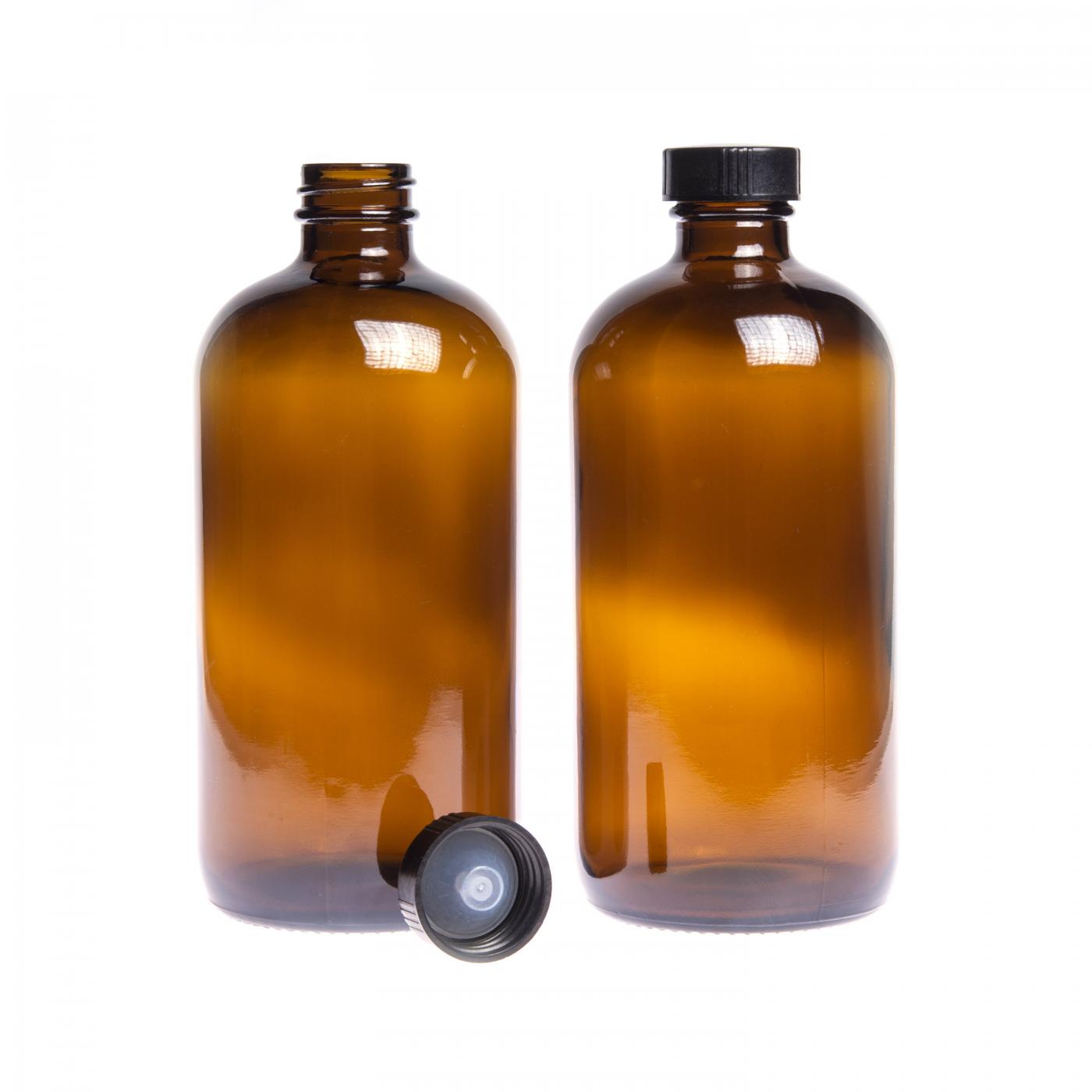 Braune Glasflasche Boston Round, schwarzer Verschluss, 480 ml, 30 Stk