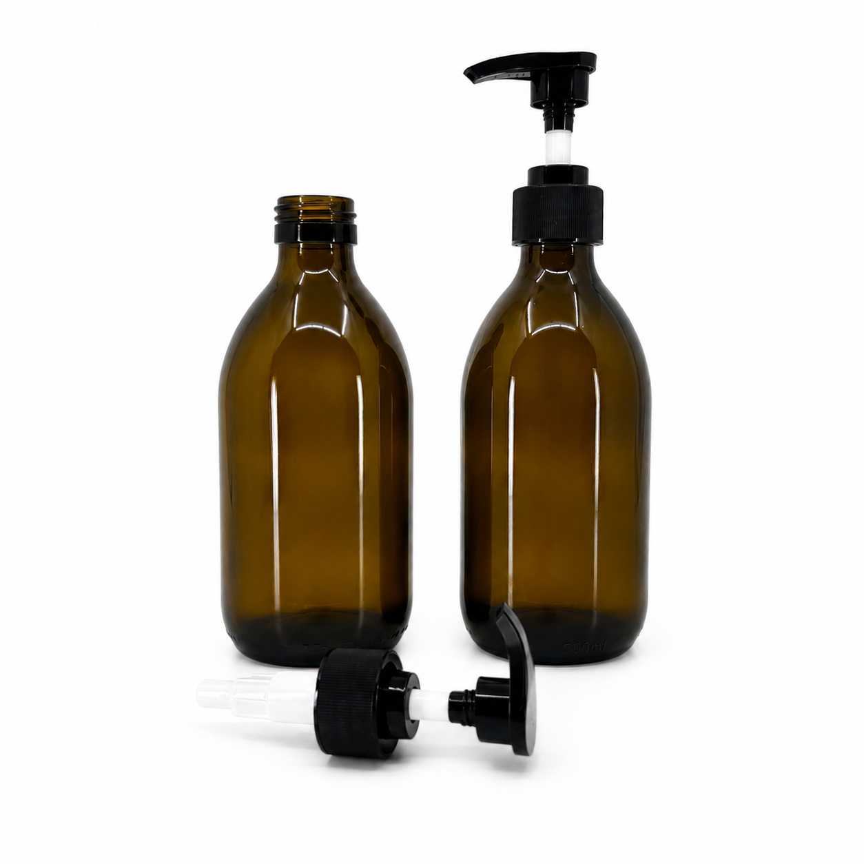 Flacon en verre, 28 mm, 500 ml, distributeur noir rainuré