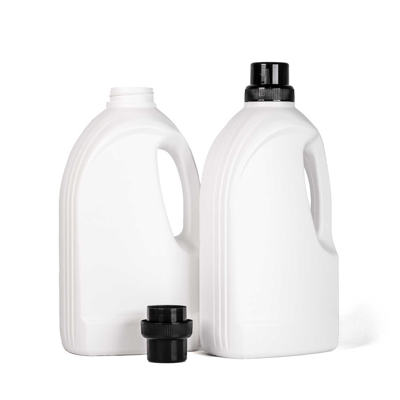 Flacon en plastique blanc pour assouplissant 1,5 l bouchon noir type 2