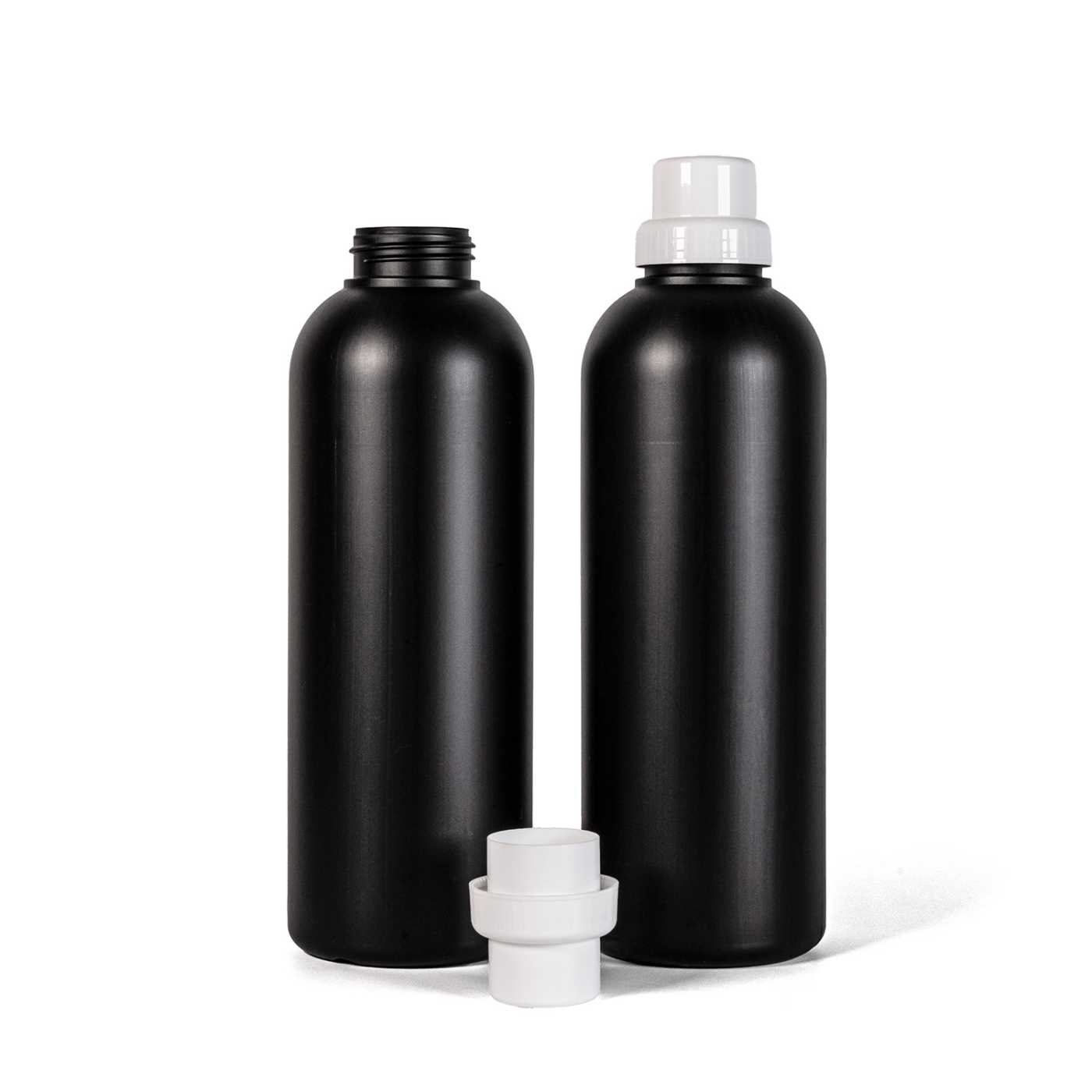 Kunststoffflasche, schwarz, 1 l, weißer Verschluss
