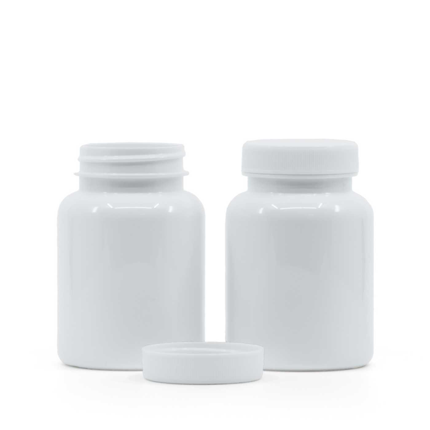 Tablettatartó tégely, műanyag, fehér, fehér kupak, 150 ml