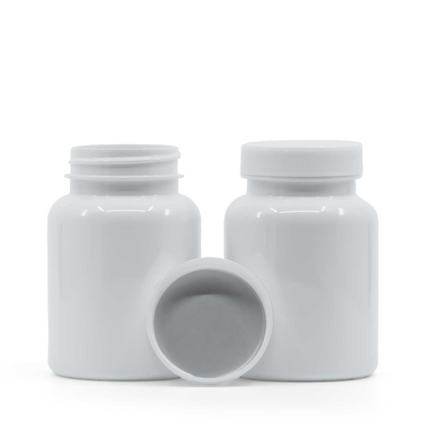 Plastový obal na tabletky, bílý, bílý víčko, indukční vložka, 150 ml