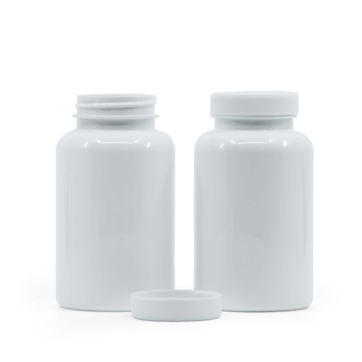 Műanyag tablettás tégely, fehér, fehér kupak, 250 ml