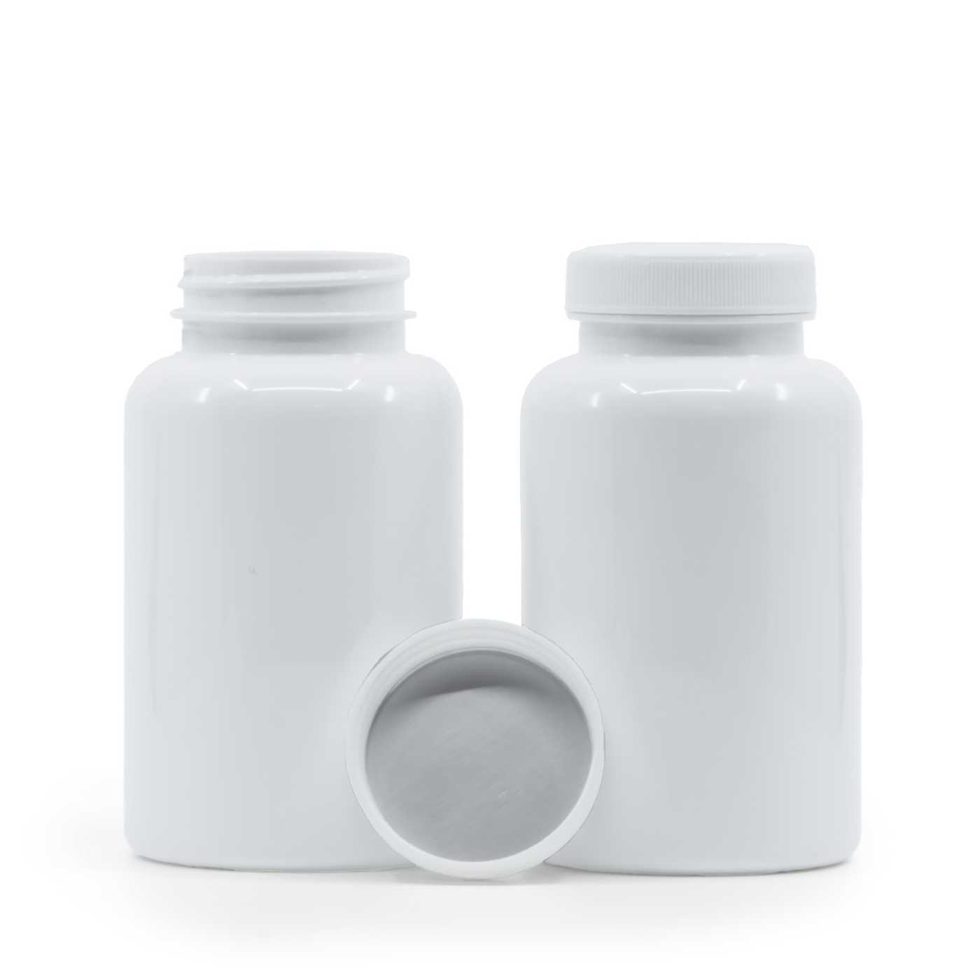 Plastová dóza na tabletky, bílá, bílý uzávěr, indukční vložka, 250 ml