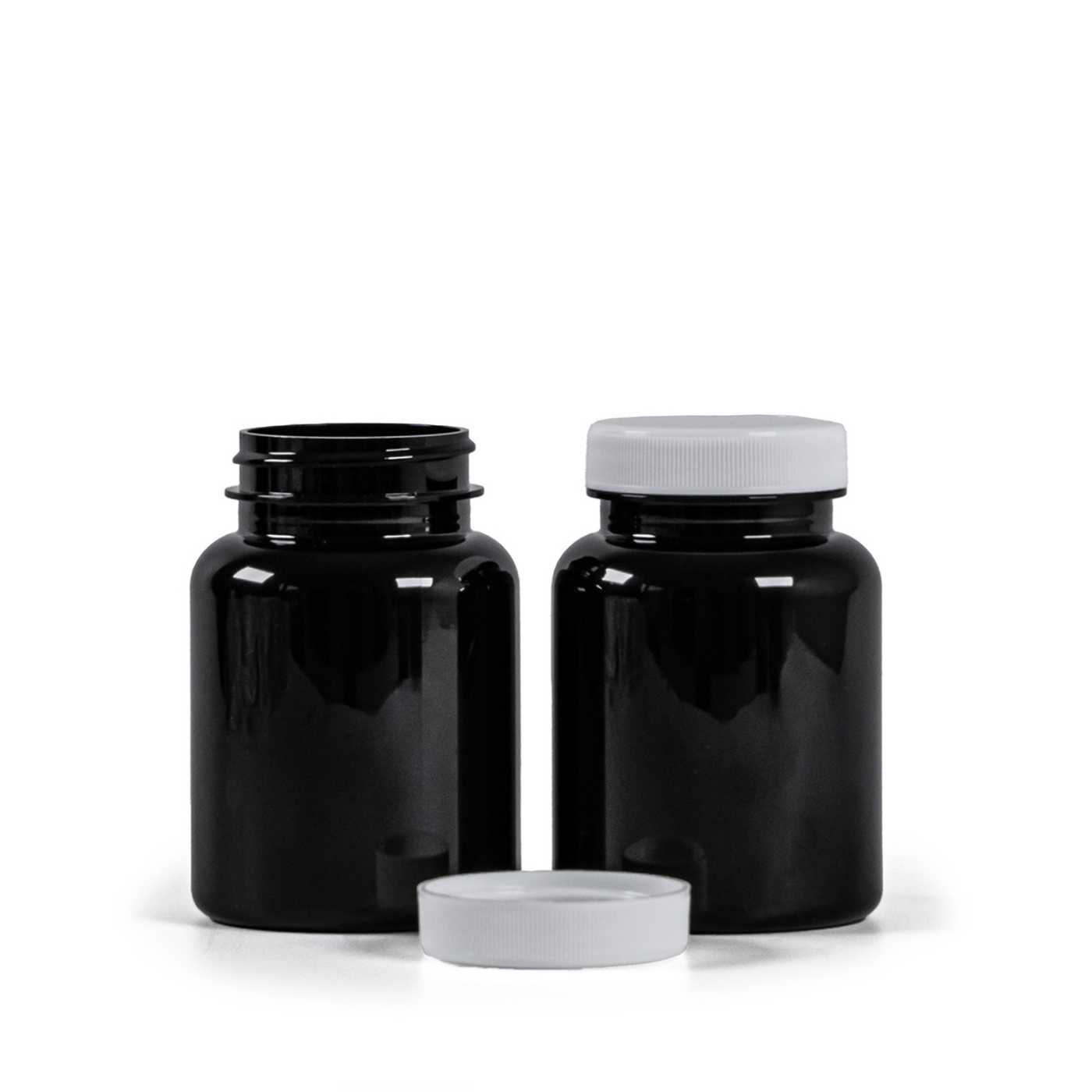 Plastová dóza na tabletky, černá, bílý uzávěr, 150 ml
