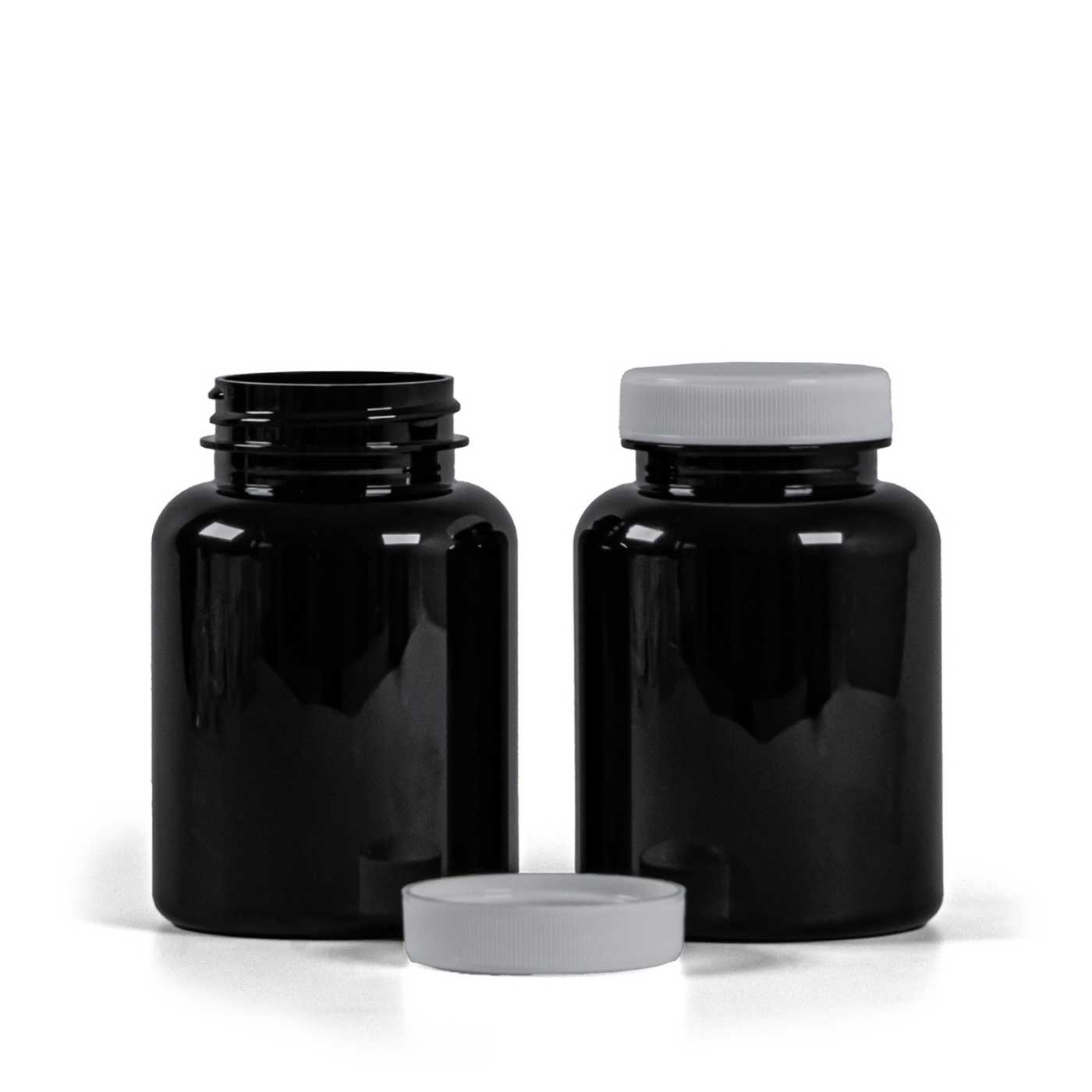 Tablettatartó, műanyag, fekete, fehér kupak, 200 ml