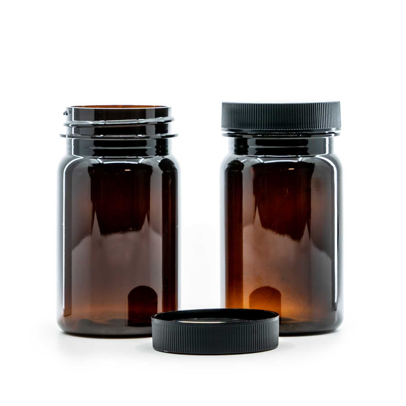 Hnědá plastová dóza na tabletky s černým víčkem 100 ml