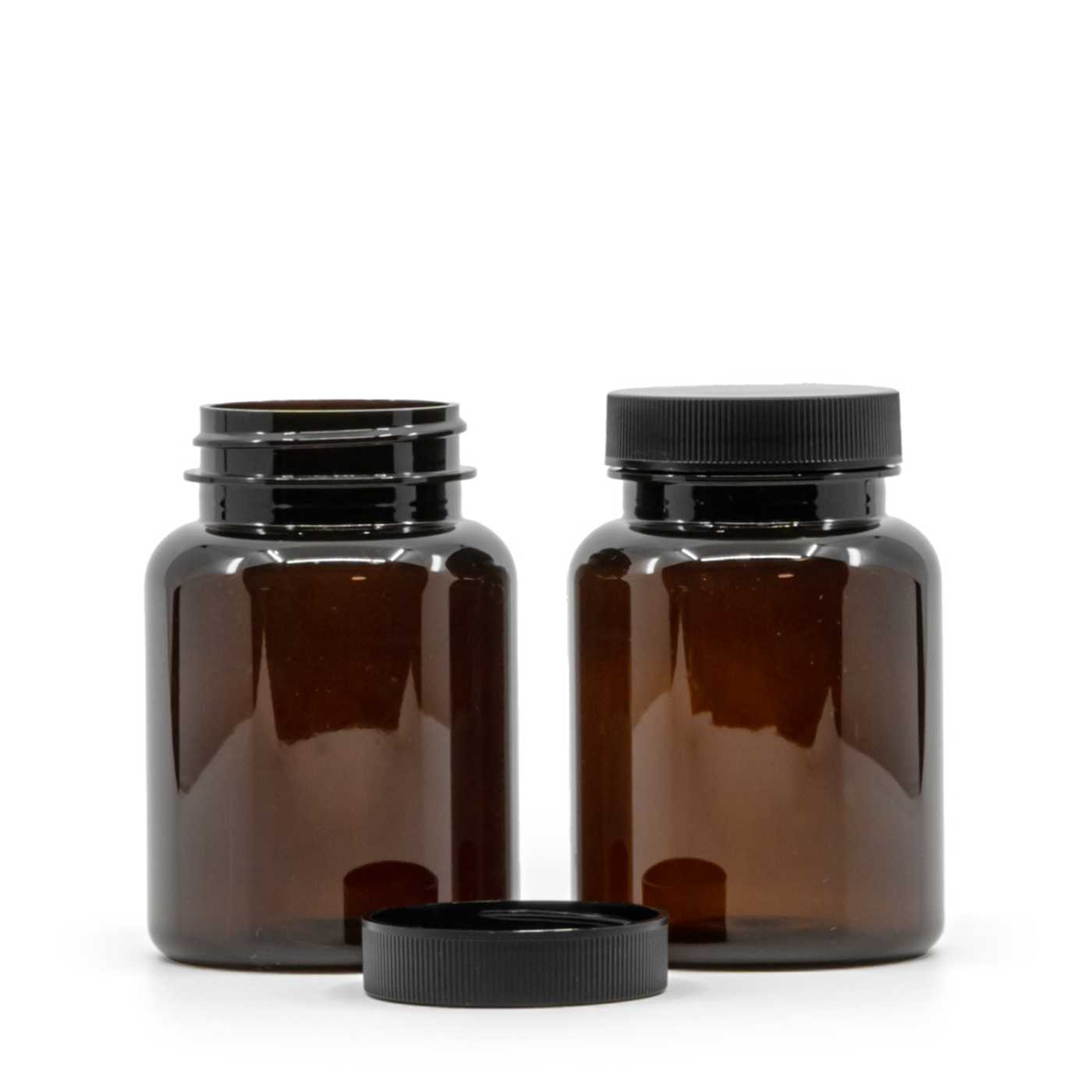 Hnědá plastová dóza na tabletky s černým víčkem 150 ml