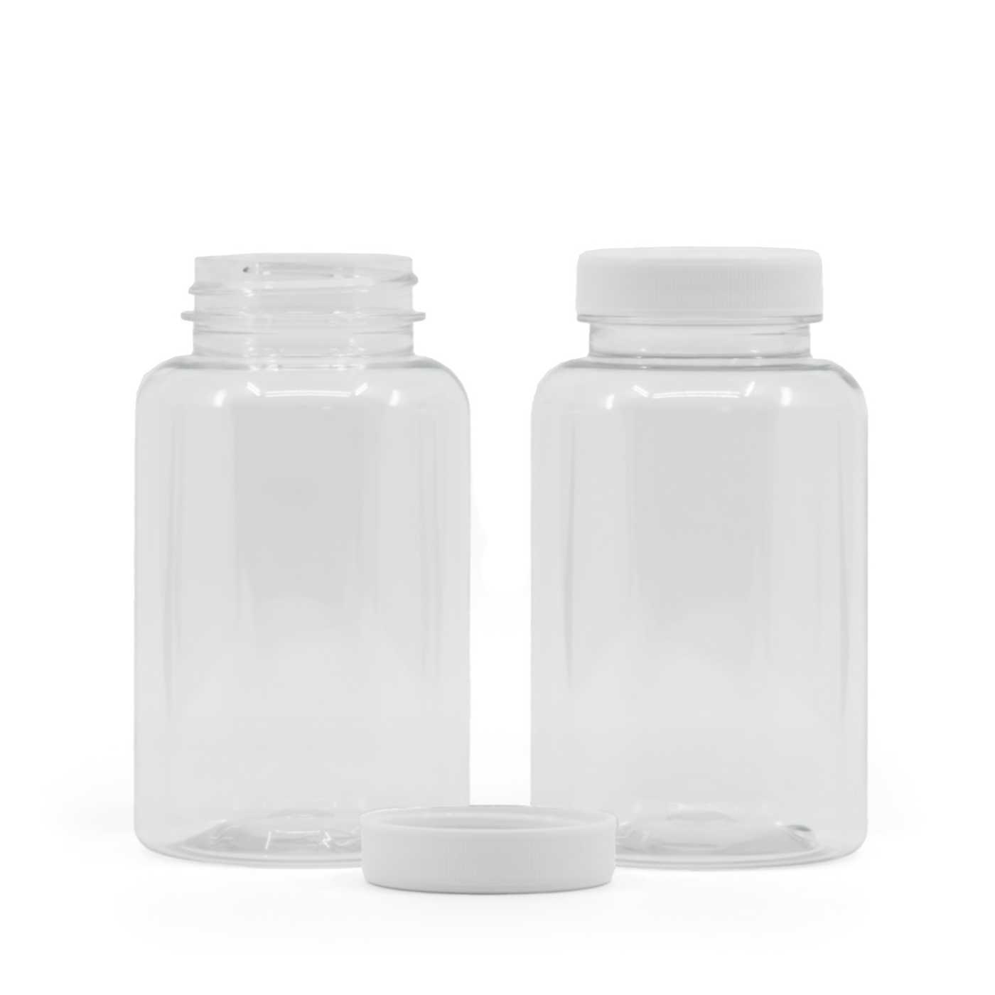Průhledná plastová dóza na tablety s bílým víčkem, 250 ml