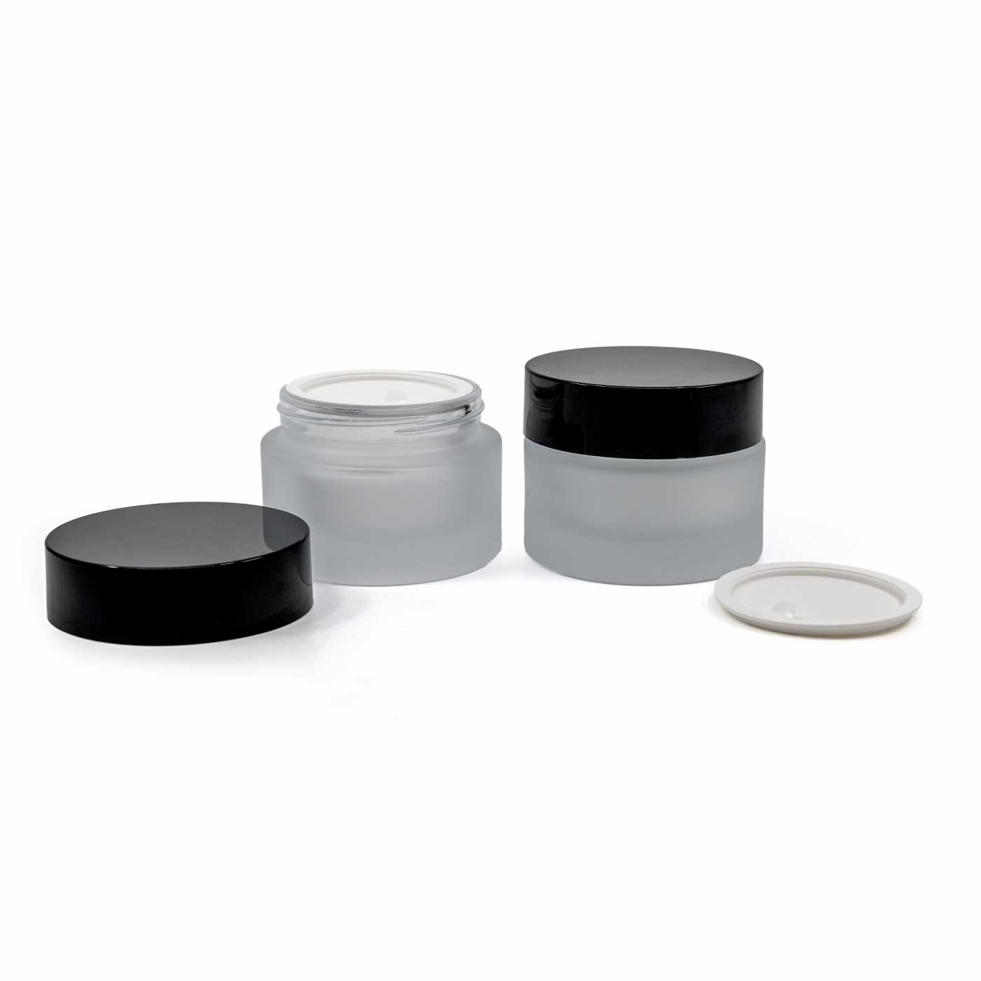 Pot cosmétique en verre dépoli avec couvercle noir, 25 ml