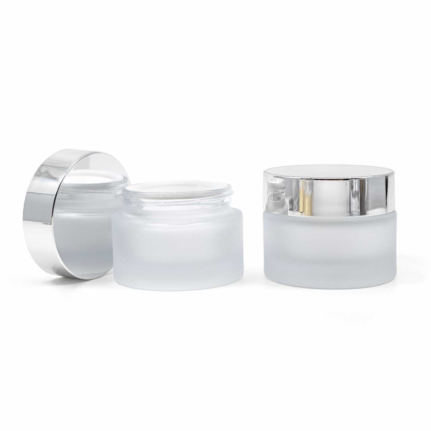 Pot cosmétique en verre dépoli 25 ml avec couvercle argenté