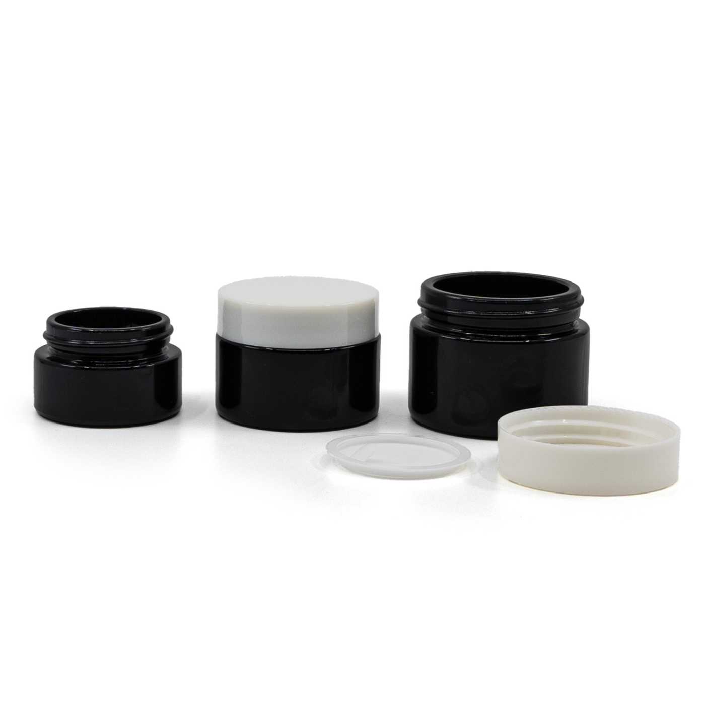Glascremedose schwarz glänzend mit weißem Deckel 30 ml