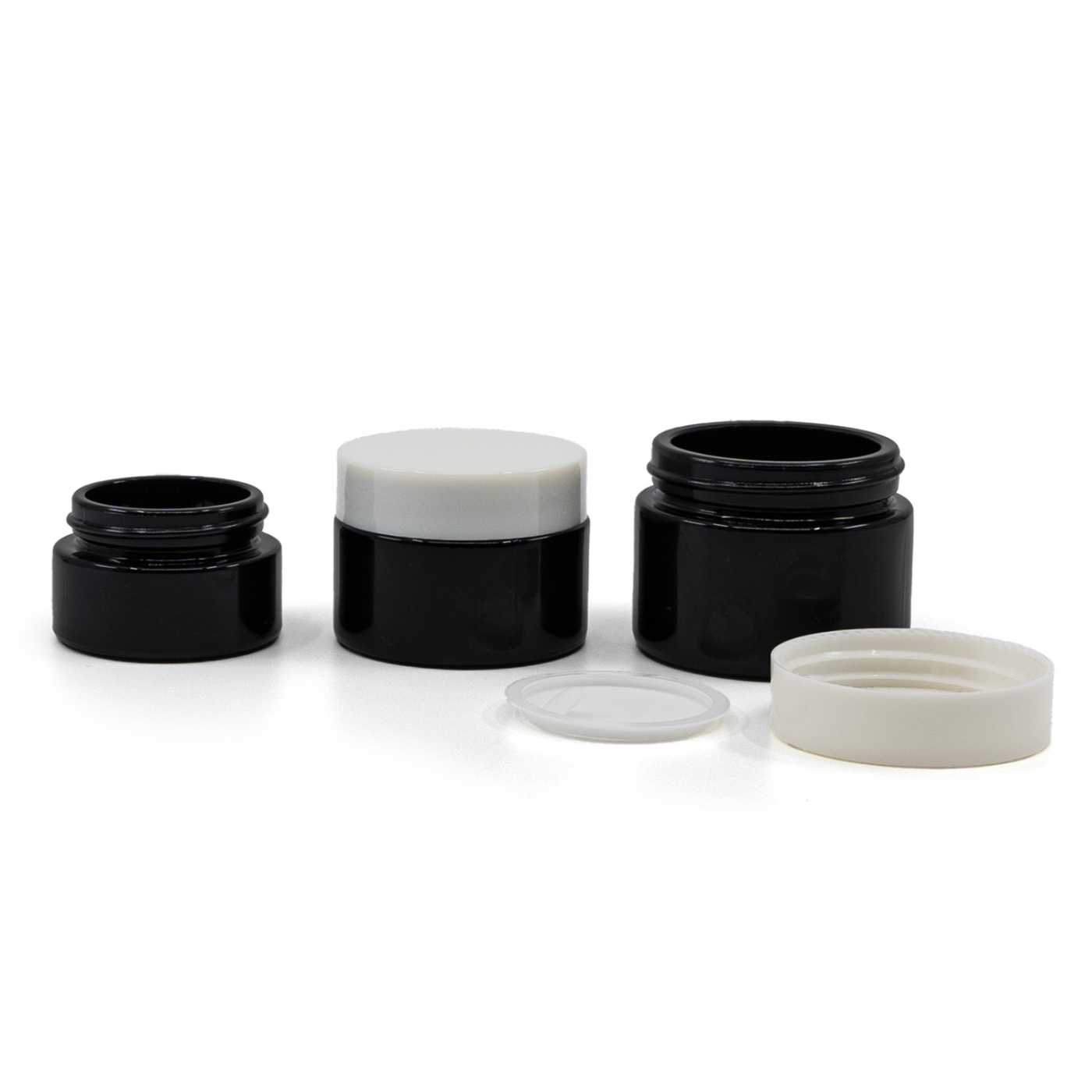 Glascremedose schwarz, weißer Deckel, 50 ml