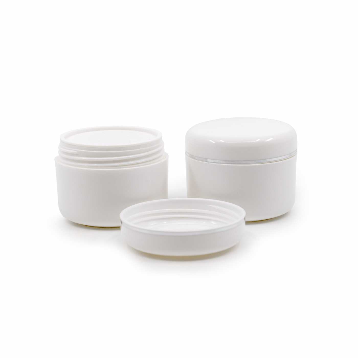 Weißer Kunststoffkosmetiktiegel mit Doppelwand, 50 ml