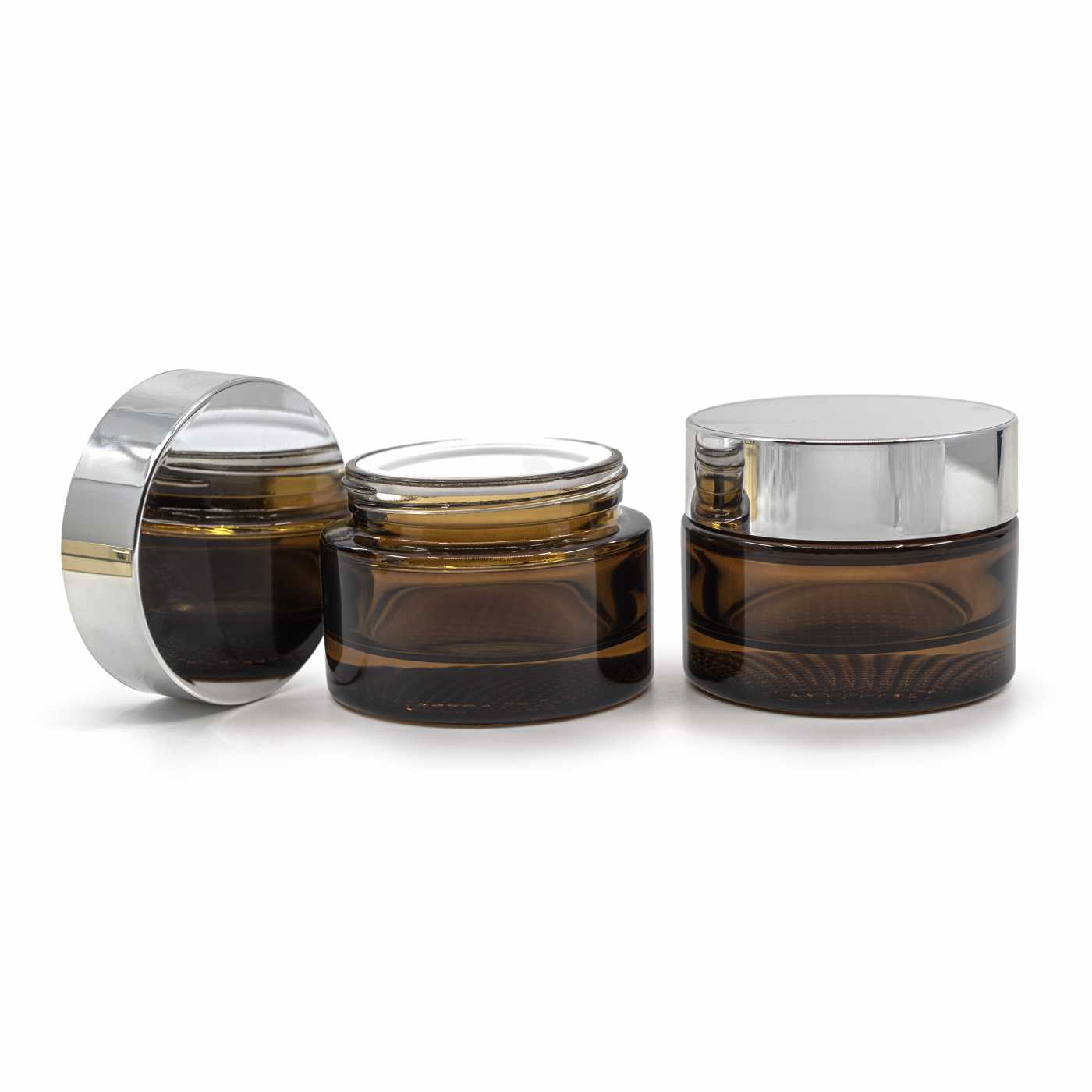 Braunglas-Tiegel, silberner Deckel, 50 ml