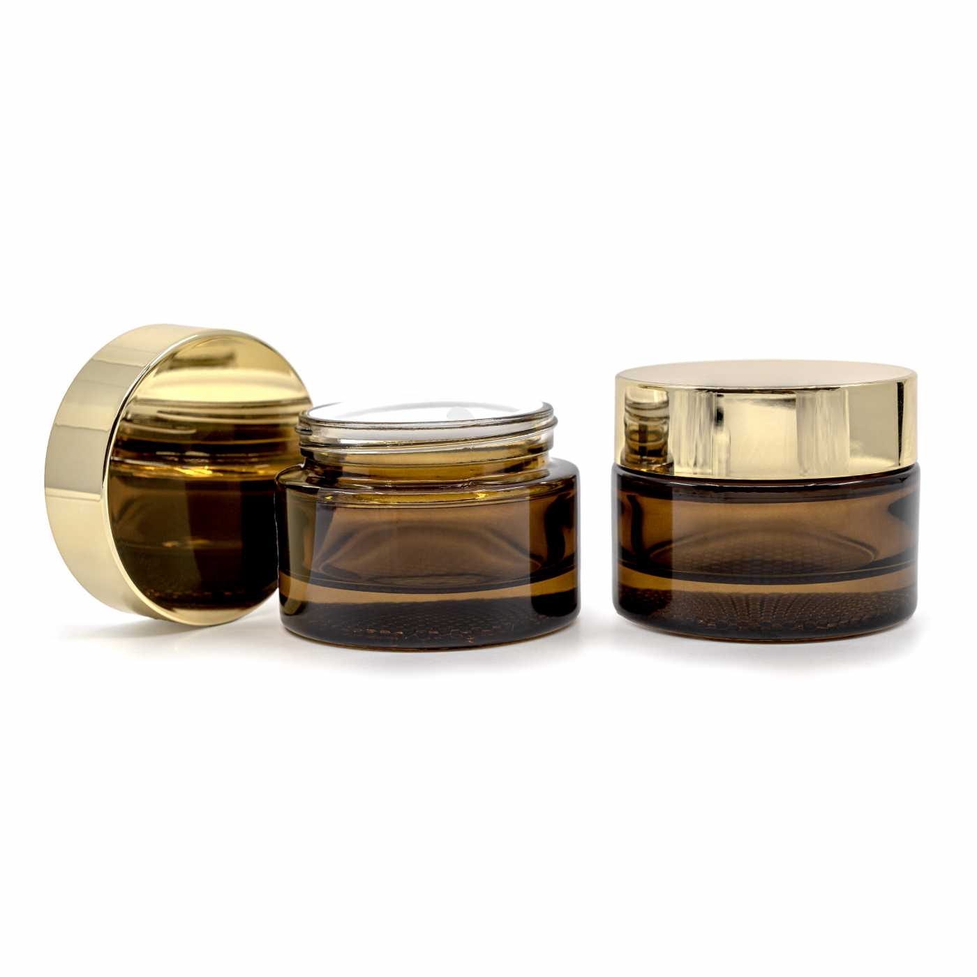 Vaso in vetro ambra, tappo dorato, 50 ml