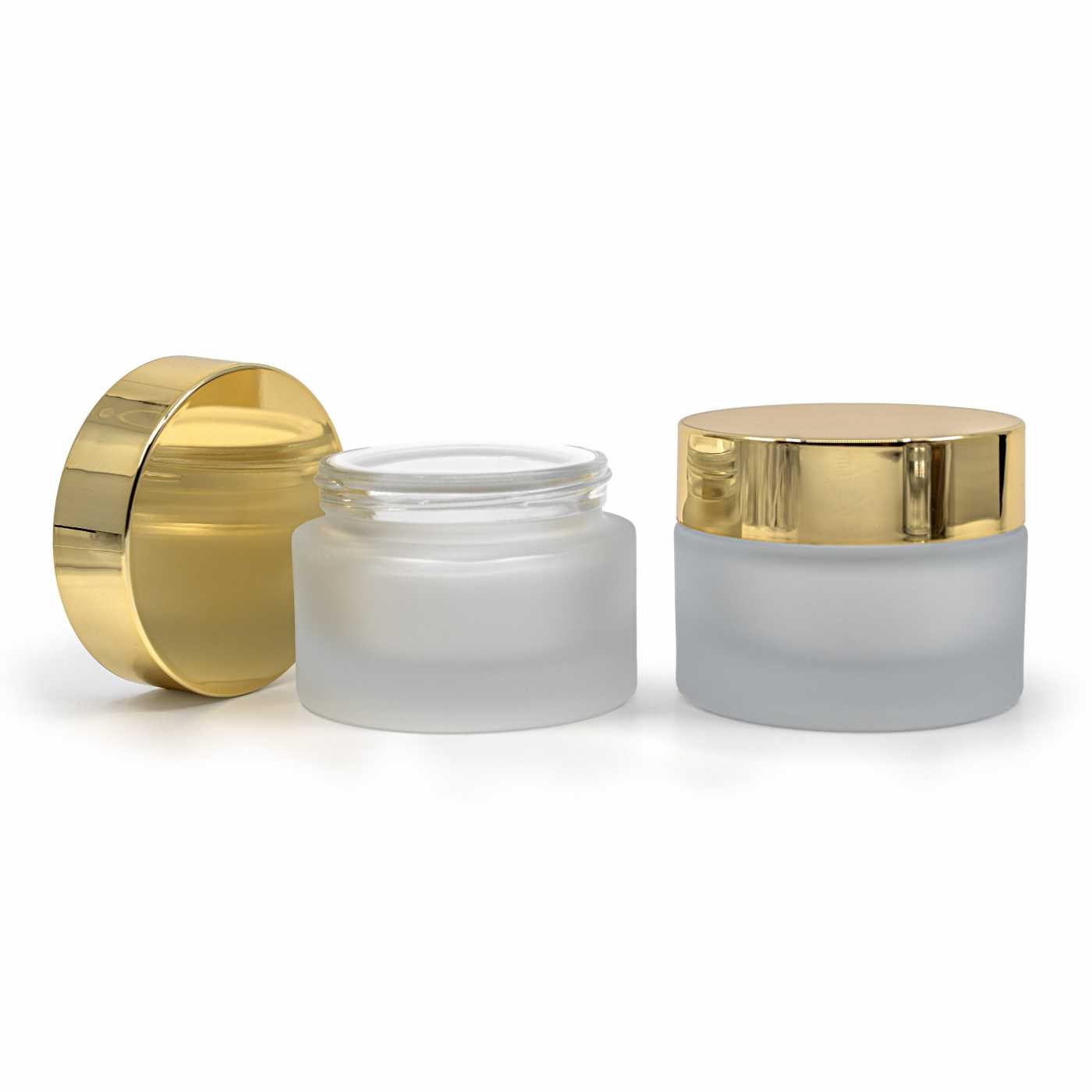 Kosmetischer Milchglas-Tiegel, goldener Deckel, 50 ml
