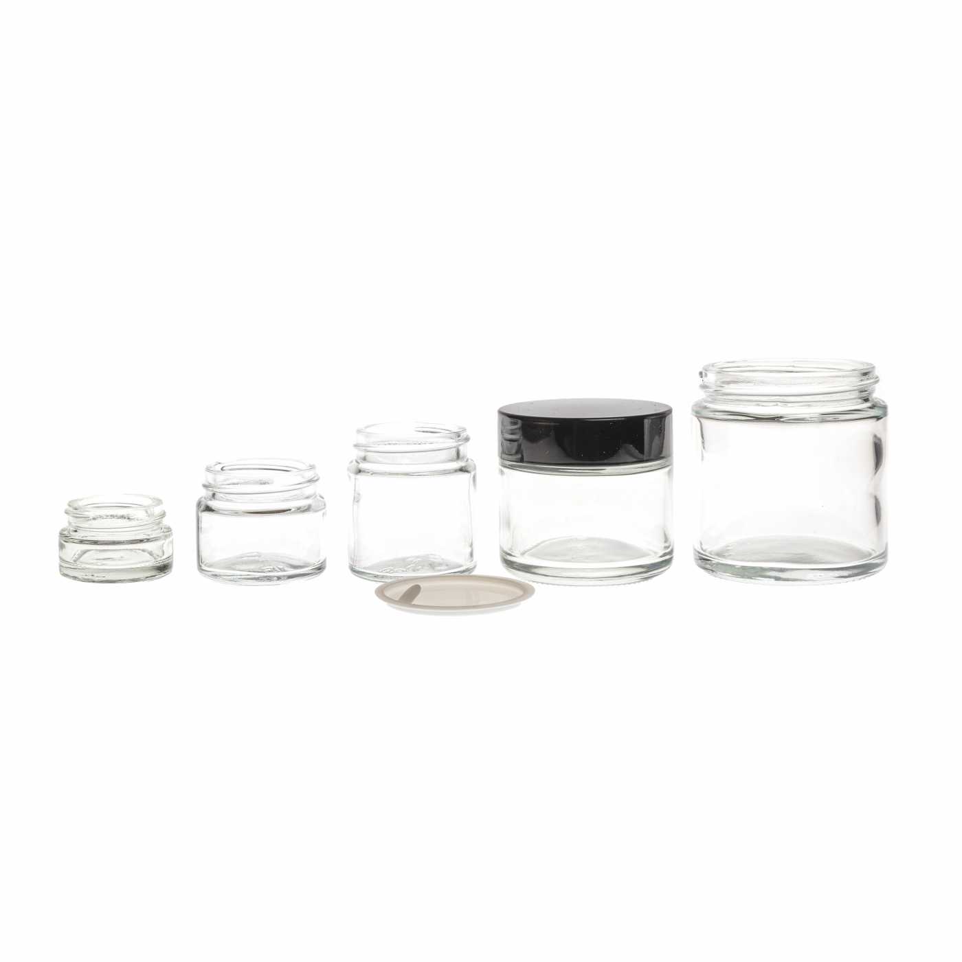 Glascremedose klar mit schwarzem Kunststoffdeckel, 100 ml