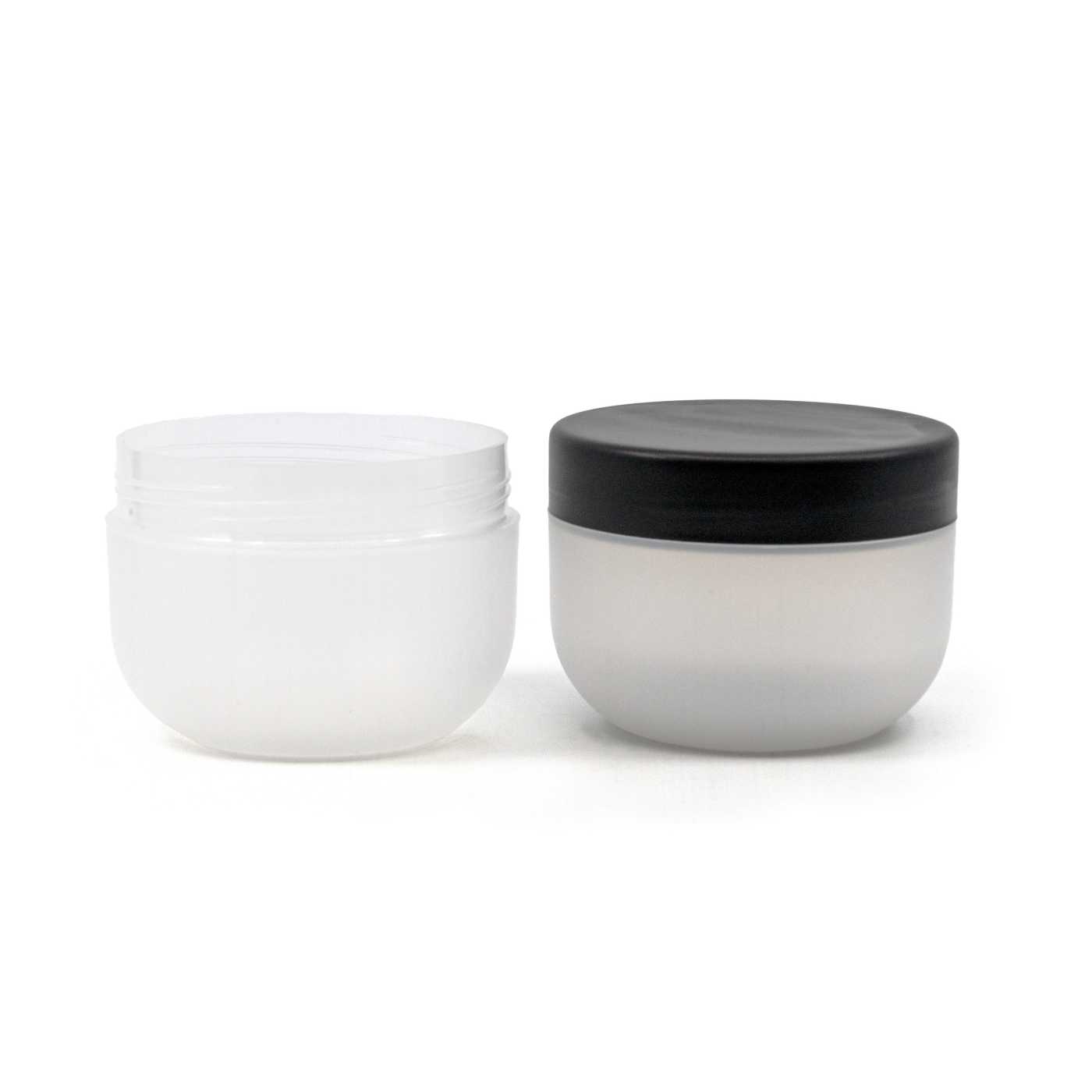 Frosted Plastic Jar, Black Cap & Gasket, 200 ml