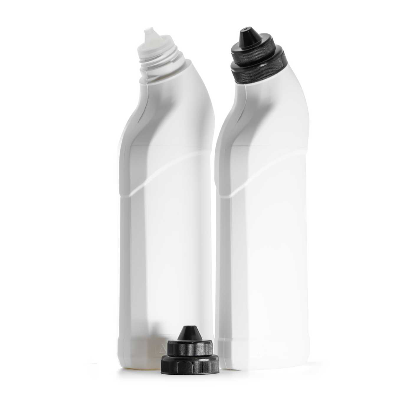 Plastová fľaša na WC čistič, biela, priehľadný prúžok s čiernym vrchnákom, 750 ml