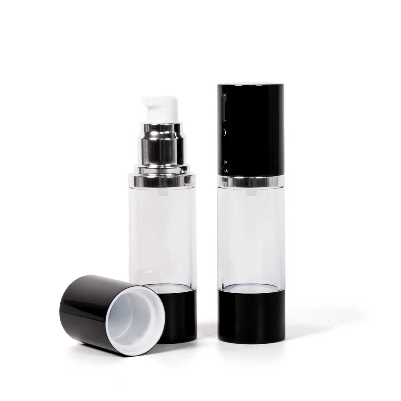Klarer Airless-Fläschchen, schwarze Überkappe, 30 ml