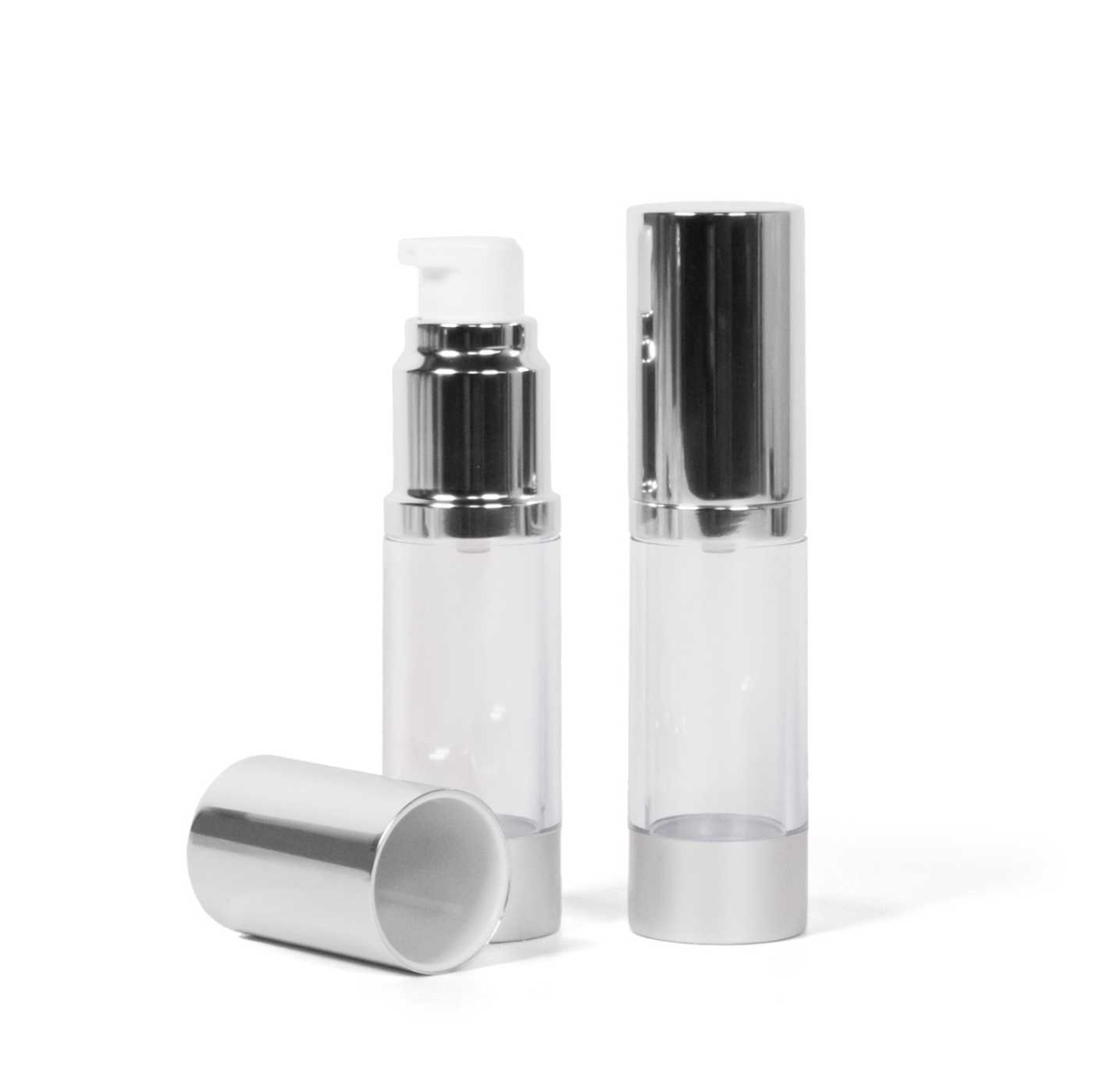 Transparente Airless-Fläschchen, Aluminium-Verschluss, 15 ml