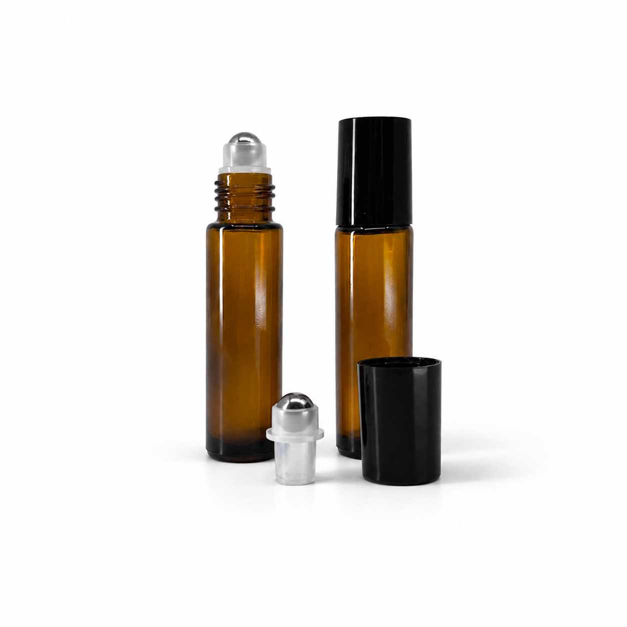Szklany roll-on, brązowy, czarna nakrętka, 10 ml