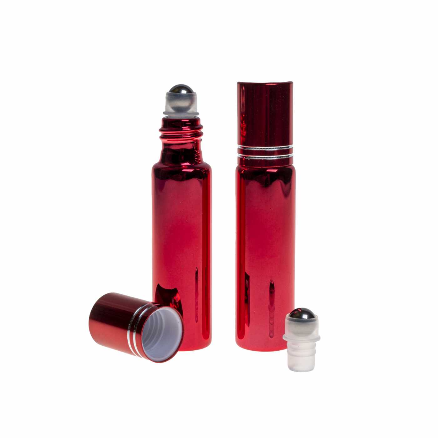 Skleněný roll-on flakon 10 ml, metalická červená