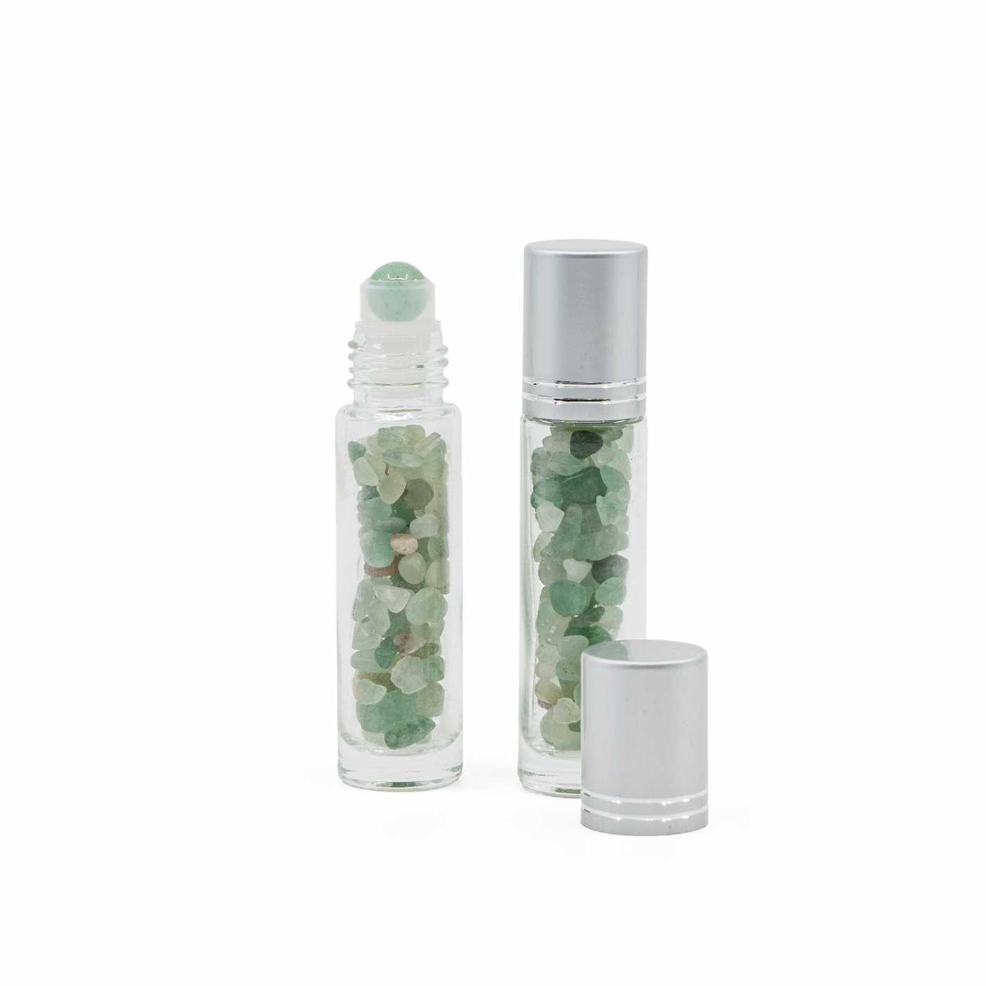 Roll-on en verre avec aventurine, bouchon argenté, 10 ml