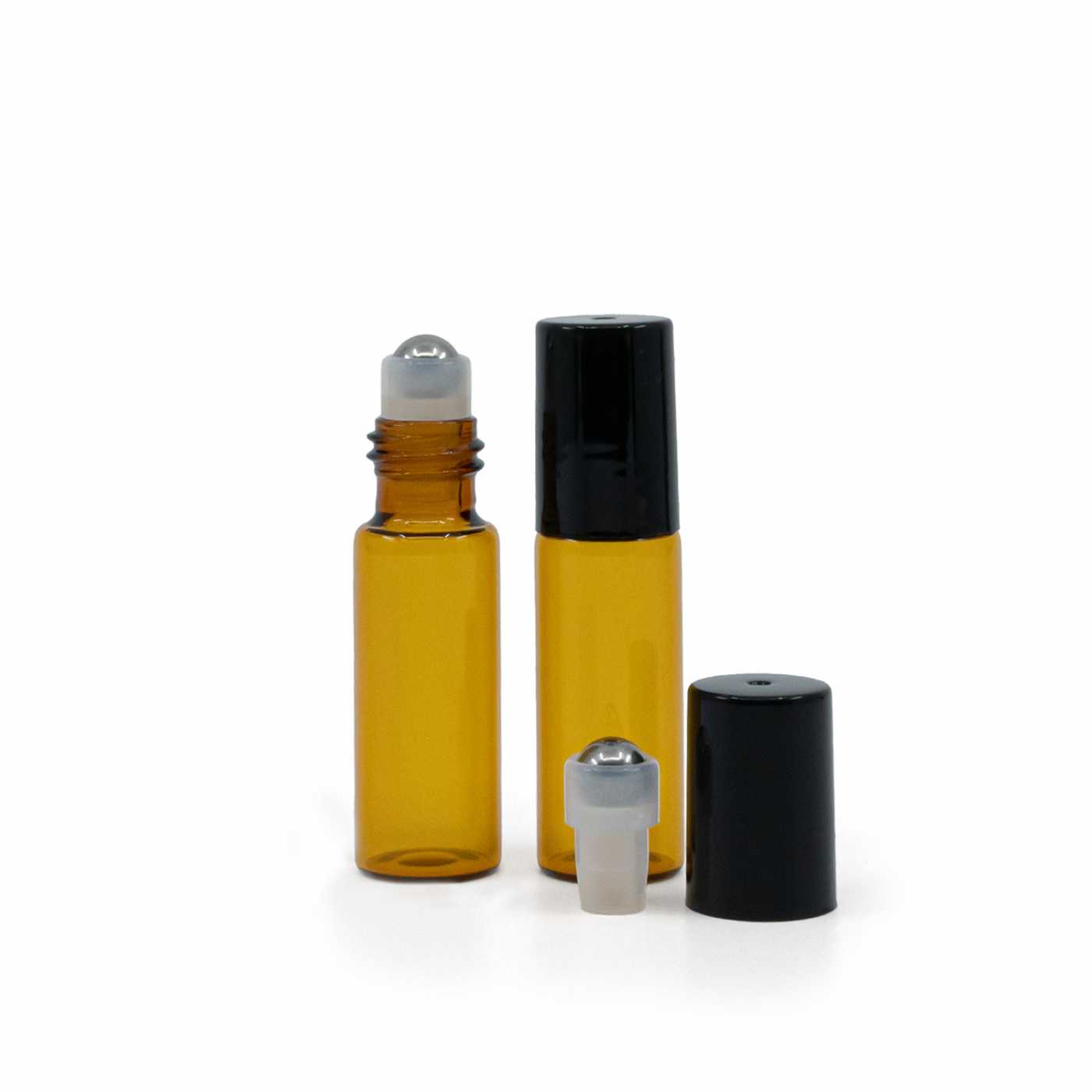 Flacon roll-on en verre 5 ml ambré avec bouchon noir