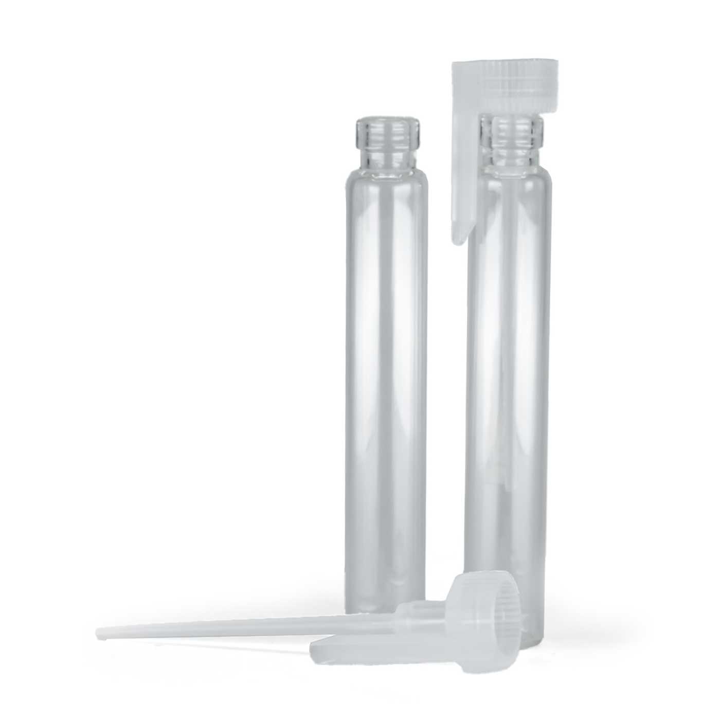 Flacon testeur cosmétique en verre avec bouchon plastique transparent, 2 ml