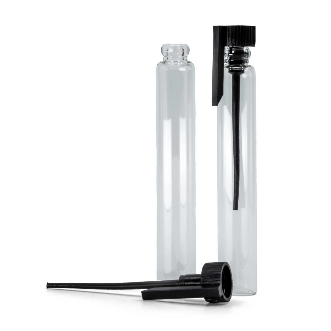 Flacon testeur cosmétique en verre avec bouchon plastique noir 3 ml